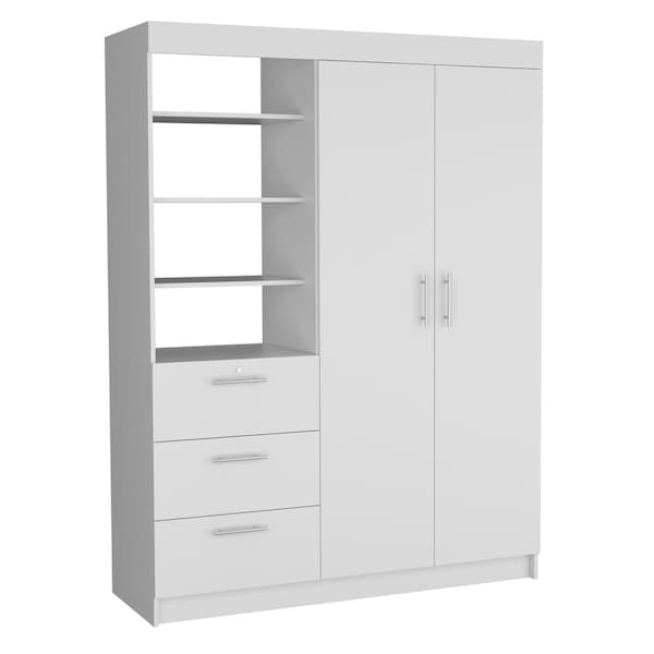 Tuhome Kenya 3 Drawers Armoire, Double Door, 3-Tier Shelf, White CLB8962 - main